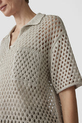 FLAX CROCHET LIKE POLO SWEATER