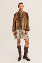 AMBA BEIGE SHORT FAUX FUR COAT