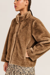 AMBA BEIGE SHORT FAUX FUR COAT