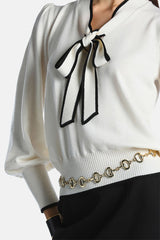 MAGGIOLONE LAVALLIÈRE NECKLINE KNIT BLOUSE