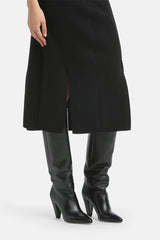 MANDELICA BLACK WOOL MIDI SKIRT