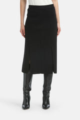 MANDELICA BLACK WOOL MIDI SKIRT