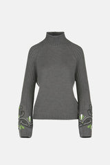 MANICO GREY EMBROIDERED MOCK-NECK PULLOVER