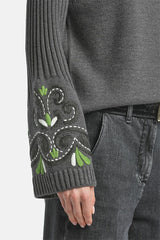 MANICO GREY EMBROIDERED MOCK-NECK PULLOVER