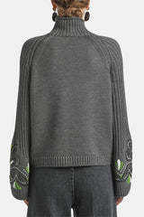 MANICO GREY EMBROIDERED MOCK-NECK PULLOVER