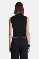 MENELAO BLACK RUFFLE TRIMMED KNIT TOP