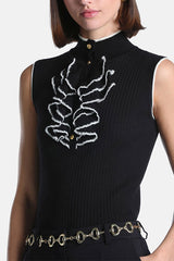 MENELAO BLACK RUFFLE TRIMMED KNIT TOP