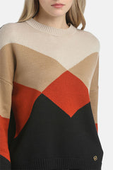 MENZI BEIGE COLOR-BLOCK PULLOVER