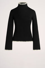 MONET BLACK EMBROIDERED TRIM TURTLENECK PULLOVER