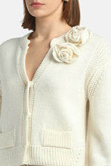 MONTECARLO WHITE APPLIQUÉ CARDIGAN