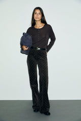 ANNA BROWN MONOGRAM FLARED VELVET JEANS