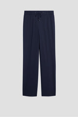 MYRA NAVY ELASTICATED BACK TIE STRAIGHT TROUSERS
