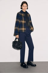 MAY NAVY ELASTICATED BACK SLIM TROUSERS
