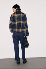 MAY NAVY ELASTICATED BACK SLIM TROUSERS