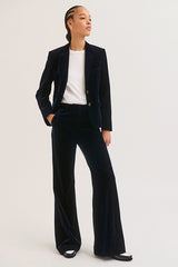 MAVY BLUE FLARED VELVET TROUSERS