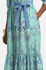 PAMPA GREEN PAISLEY MIDI SHIRT DRESS