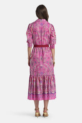 PAMPA FUSCHIA PAISLEY MIDI SHIRT DRESS