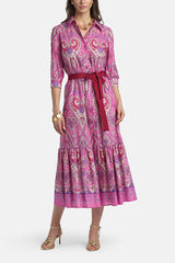 PAMPA FUSCHIA PAISLEY MIDI SHIRT DRESS