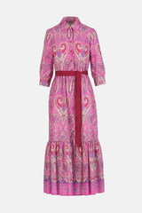 PAMPA FUSCHIA PAISLEY MIDI SHIRT DRESS