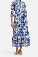 PANDORO BLUE PAISLEY PRINT SHIRT DRESS