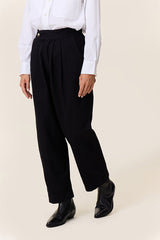 PENELOPE BLACK COTTON RELAXED STRAIGHT TROUSERS