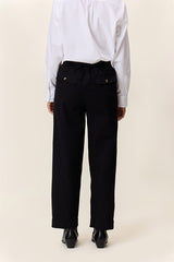 PENELOPE BLACK COTTON RELAXED STRAIGHT TROUSERS
