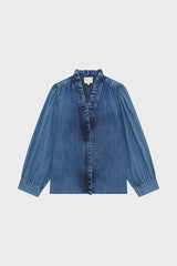 CELINE RUFFLED DENIM SHIRT