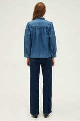 CELINE RUFFLED DENIM SHIRT