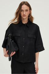 URSE BLACK LOOSE LINEN SHIRT