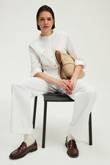 URSY ECRU ROUND COLLAR COTTON SHIRT