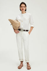 LUTIE COTTON LINEN STRAIGHT TROUSERS