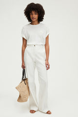 LINSAY ECRU LINEN COTTON BLEND SUIT TROUSERS