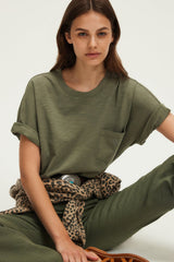 GIUSEPPA KHAKI COTTON BLEND T-SHIRT