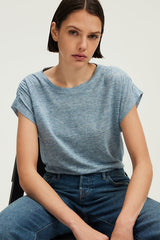 GAIL GATHERED SHOULDER LINEN T-SHIRT