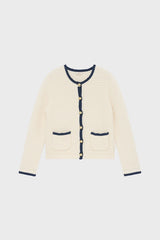 JOVIE ECRU CONTRASTED CHUNKY KNIT CARDIGAN