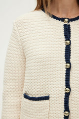 JOVIE ECRU CONTRASTED CHUNKY KNIT CARDIGAN