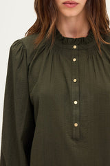 ANISSA KAKI STAND UP COLLAR JACQUARD SHIRT
