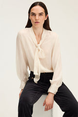 AMELINA LUREX AND BOW STRIPED SHIRT