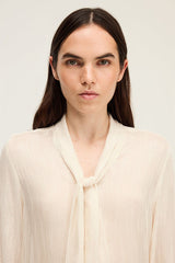 AMELINA LUREX AND BOW STRIPED SHIRT