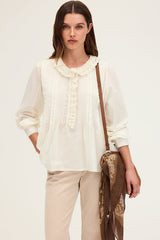 AMINA ROMANTIC NECKLINE COTTON BLOUSE