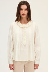 AMINA ROMANTIC NECKLINE COTTON BLOUSE