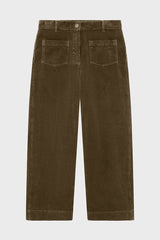 CHARLENE KAKI WIDE-LEG VELVET TROUSERS