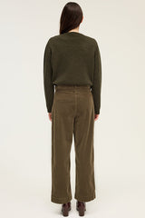 CHARLENE KAKI WIDE-LEG VELVET TROUSERS