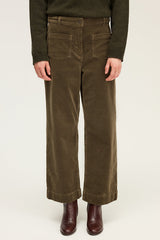 CHARLENE KAKI WIDE-LEG VELVET TROUSERS