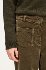 CHARLENE KAKI WIDE-LEG VELVET TROUSERS