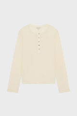 HENRIETTE ECRU GOLD TONE BUTTONS FINE WOOL T-SHIRT