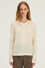 HENRIETTE ECRU GOLD TONE BUTTONS FINE WOOL T-SHIRT