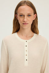 HENRIETTE ECRU GOLD TONE BUTTONS FINE WOOL T-SHIRT