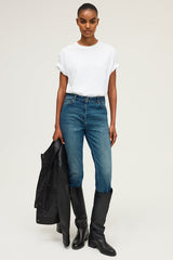 HEVA ECRU ROUND COLLAR COTTON T-SHIRT