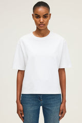 HEVA ECRU ROUND COLLAR COTTON T-SHIRT